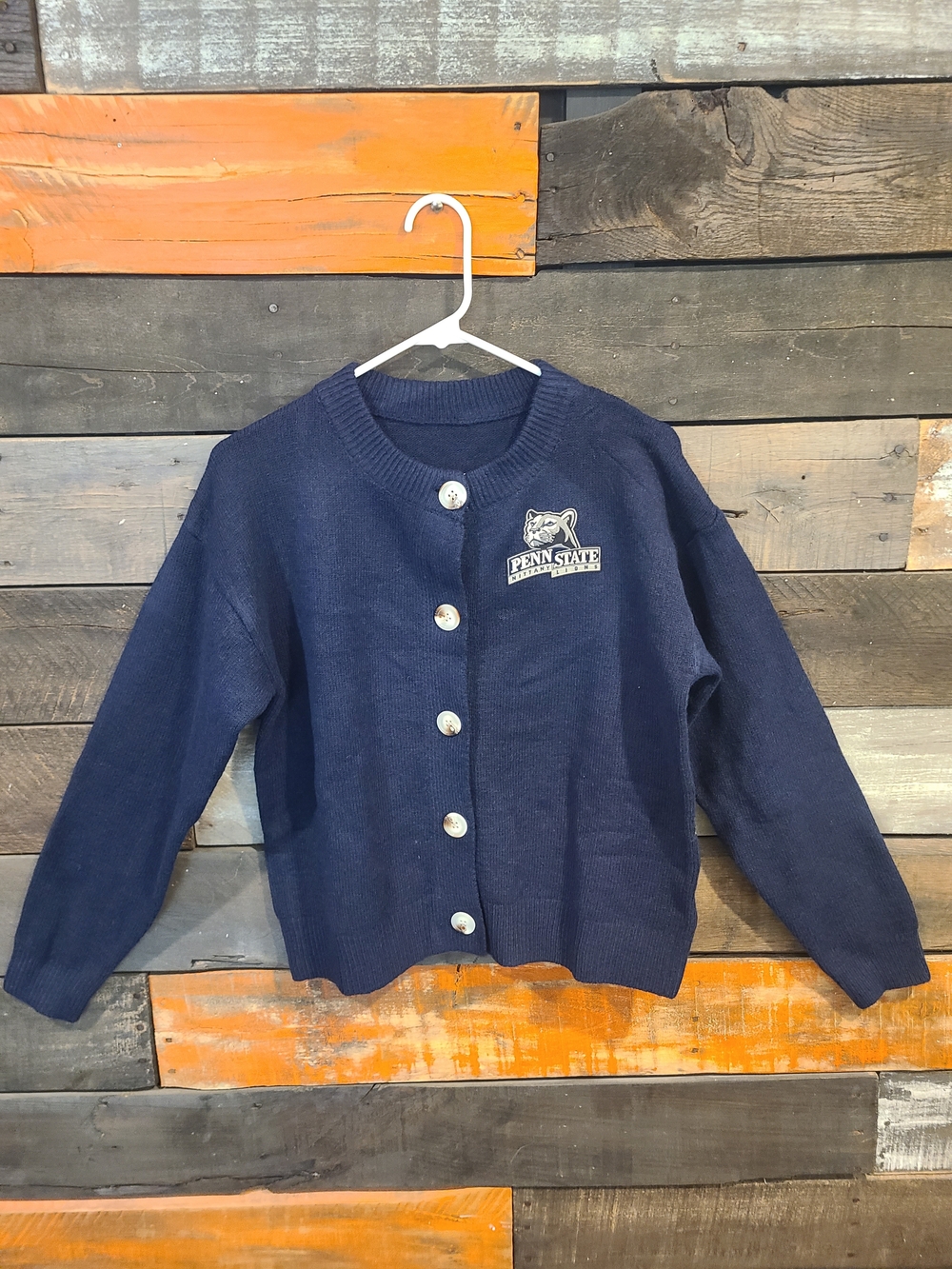 Women's Navy Button-Up Cardigan with PSU Logo